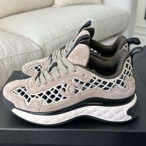 CHANEL Beige and Black Suede Sneakers, Authentic